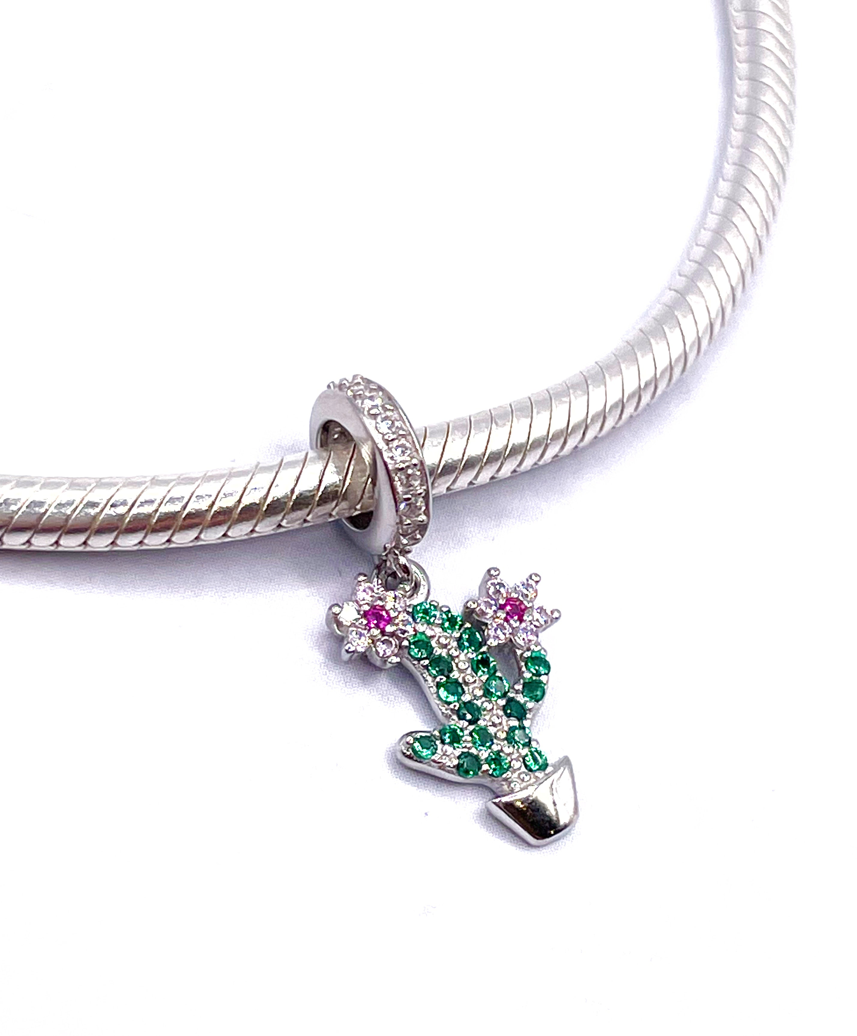 Charm Cactus con flores de circonias