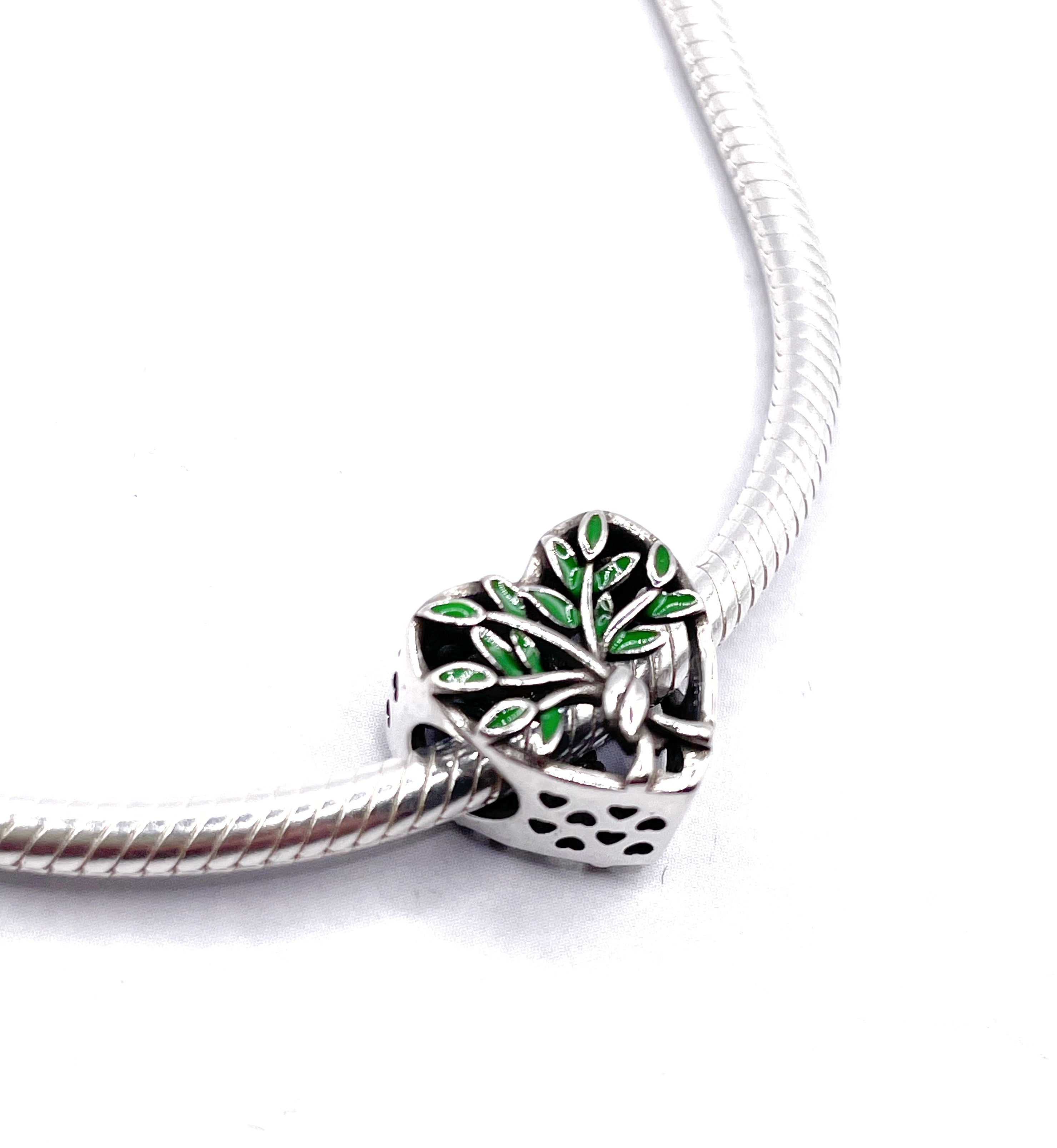 Charm Corazón árbol de la vida esmaltado verde