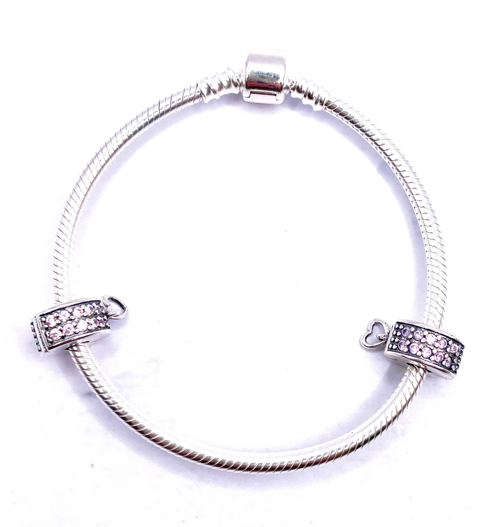 Charms Par de Fijadores clip con circonias rosadas y corazón colgante