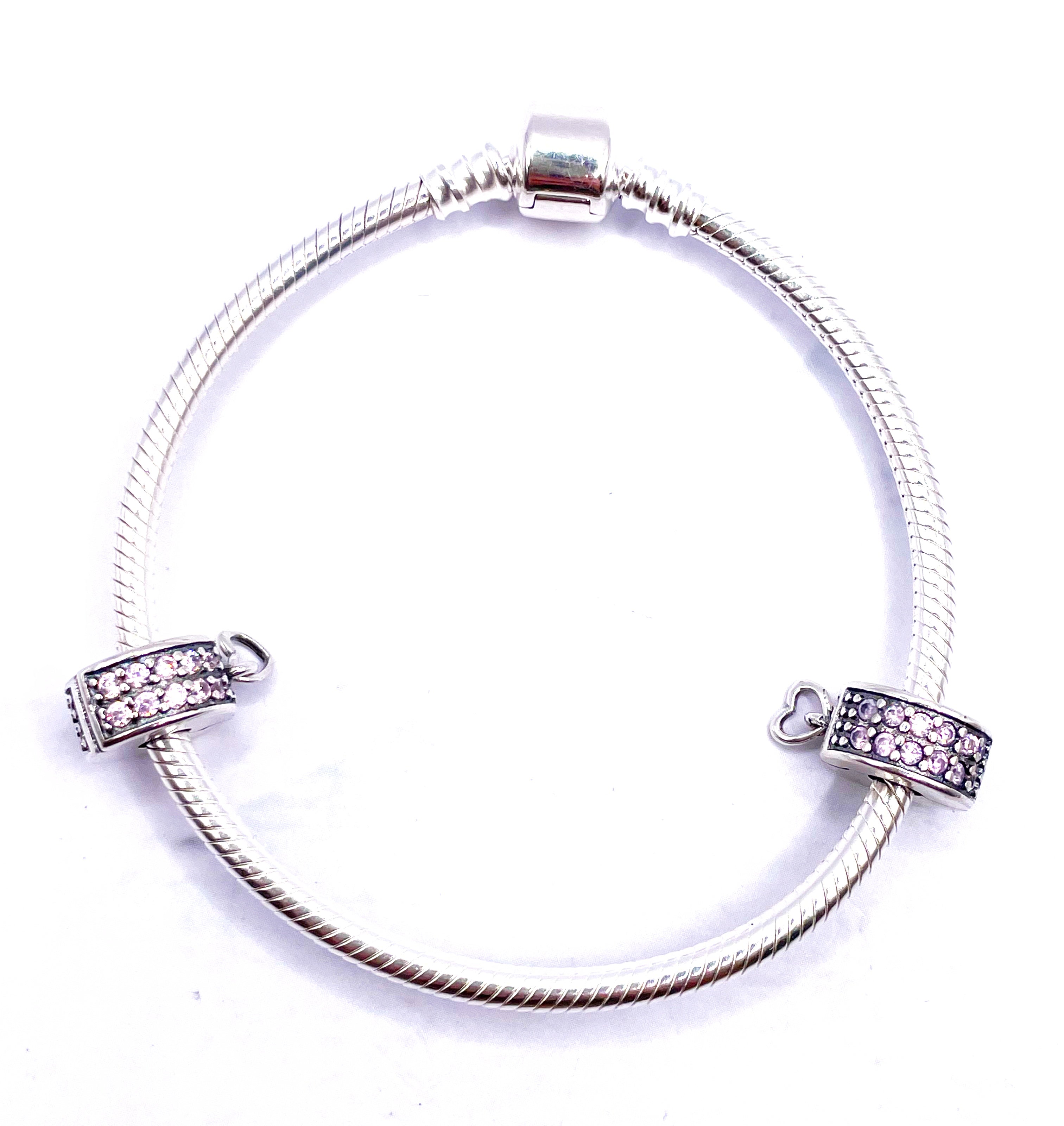 Charms Par de Fijadores clip con circonias rosadas y corazón colgante