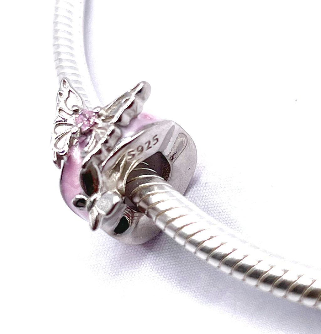 Charms Par de Fijadores esmaltados de mariposas con circonia rosada