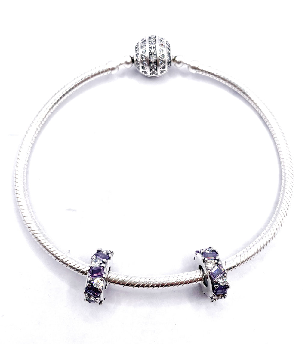 Charms Par de Fijadores circonias violetas rectangulares