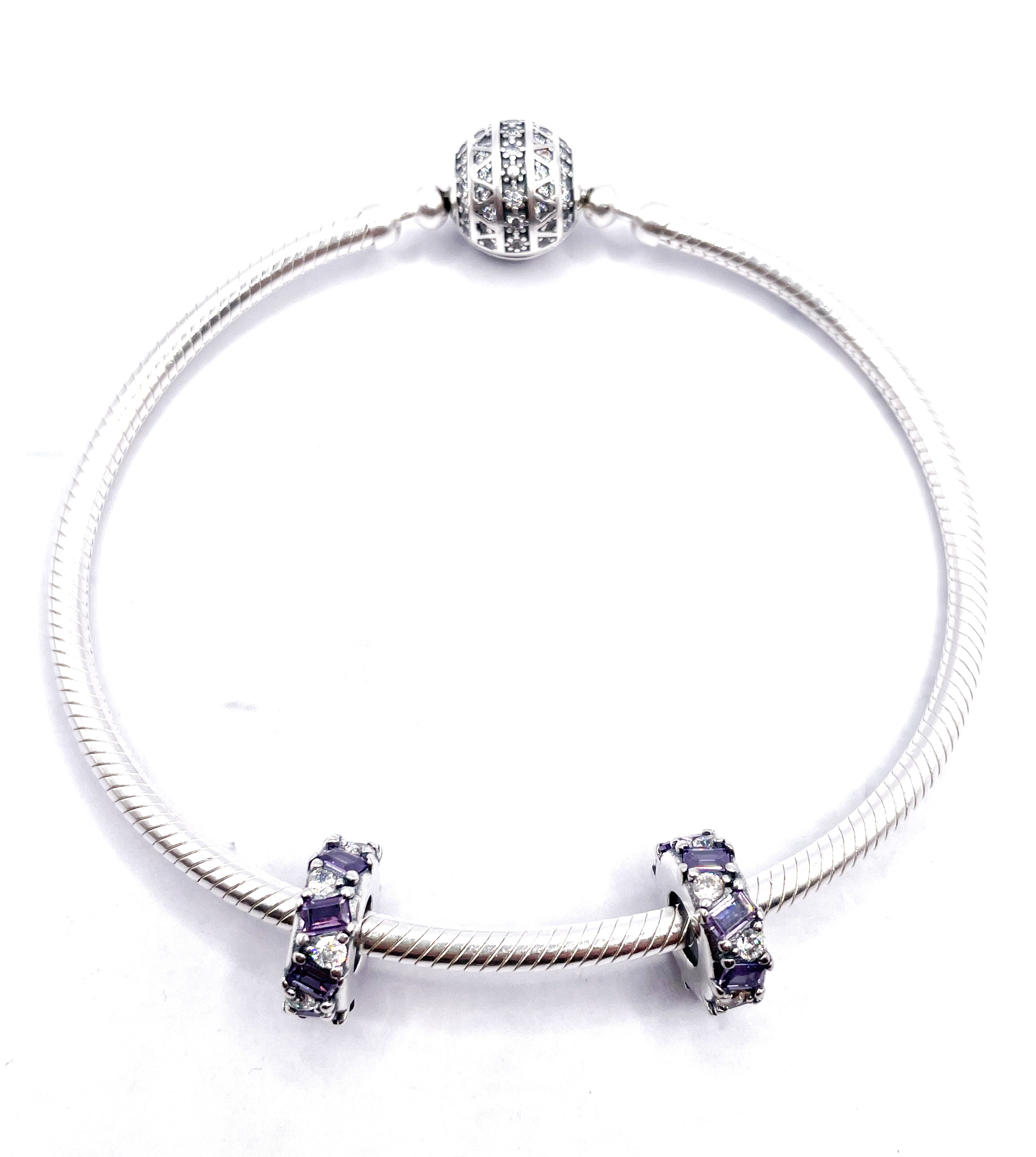 Charms Par de Fijadores circonias violetas rectangulares