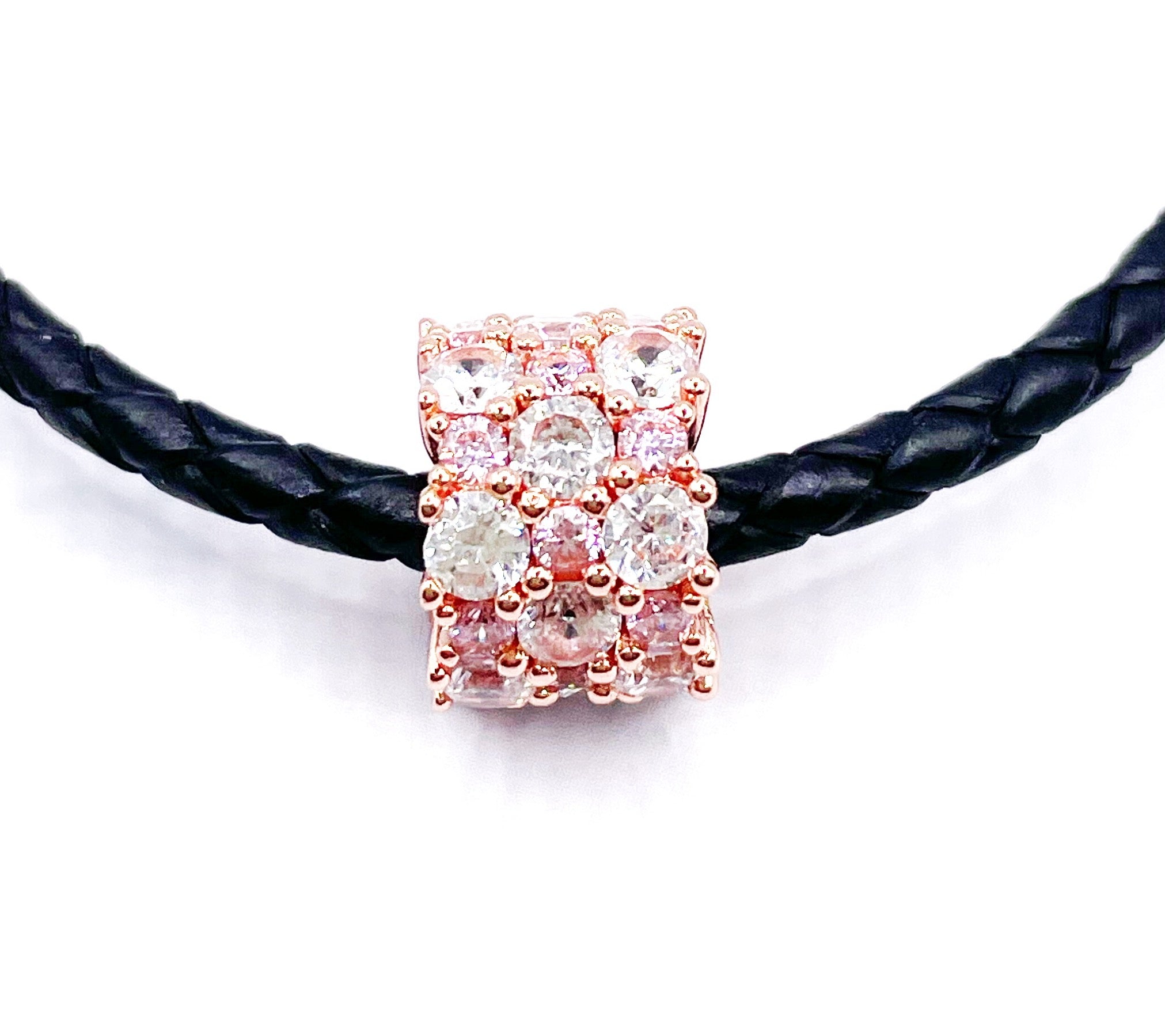 Charm Cilindro grande de circonias rosadas y blancas rose gold
