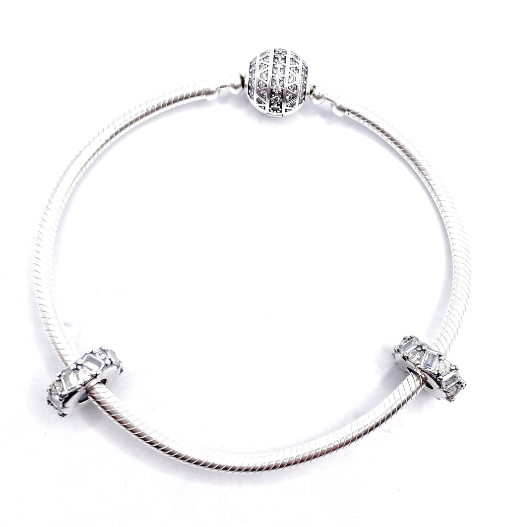 Charms Par de Fijadores circonias blancas rectangulares