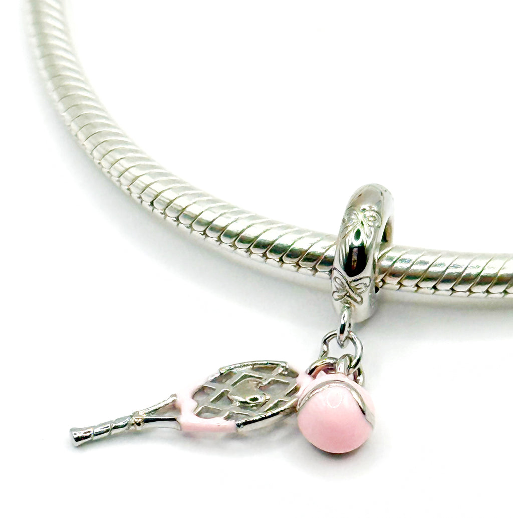 Charm Raqueta de tenis y pelota rosada