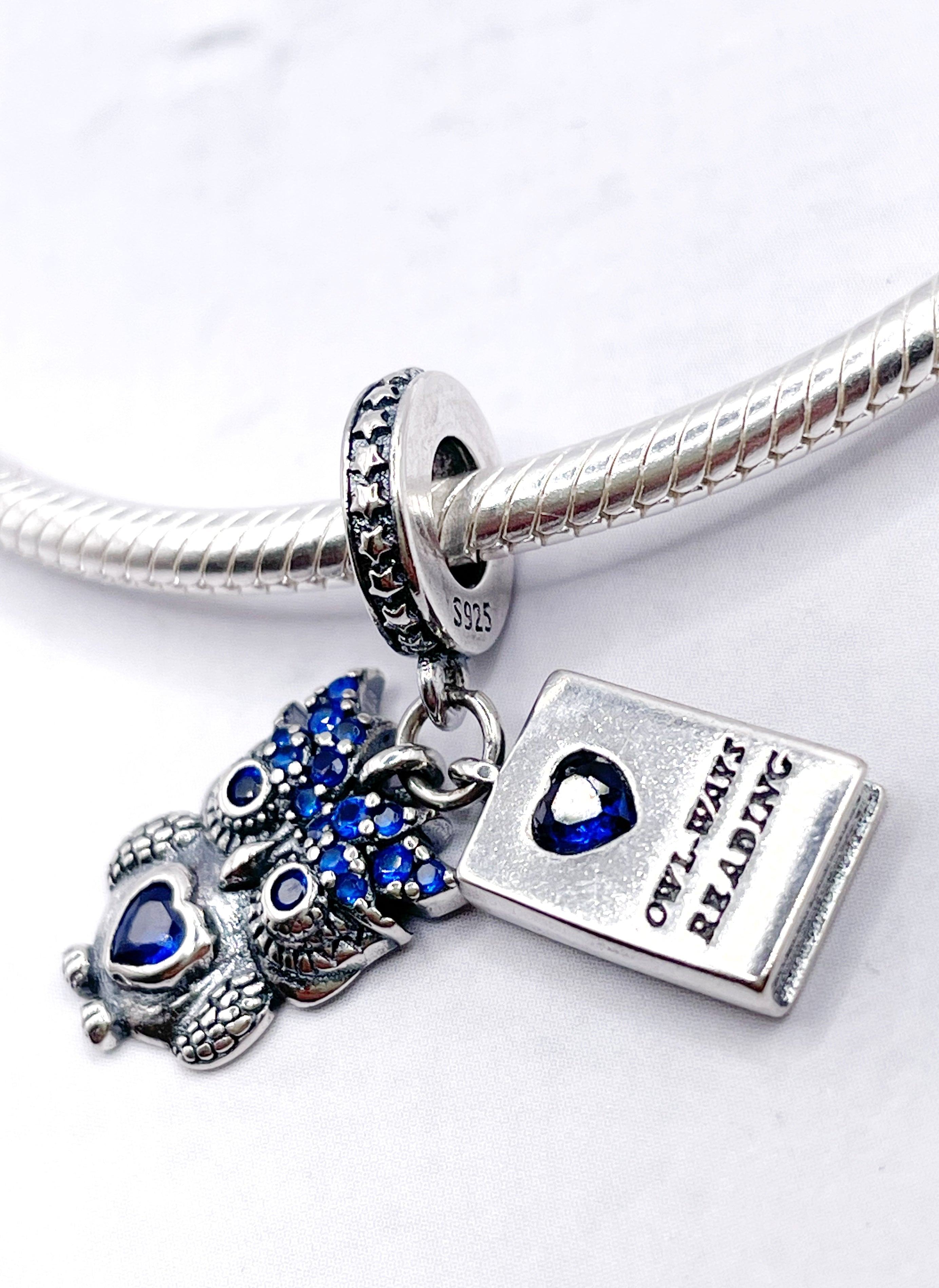 Charm Búho azul y libro “Búho que lee toda la noche”