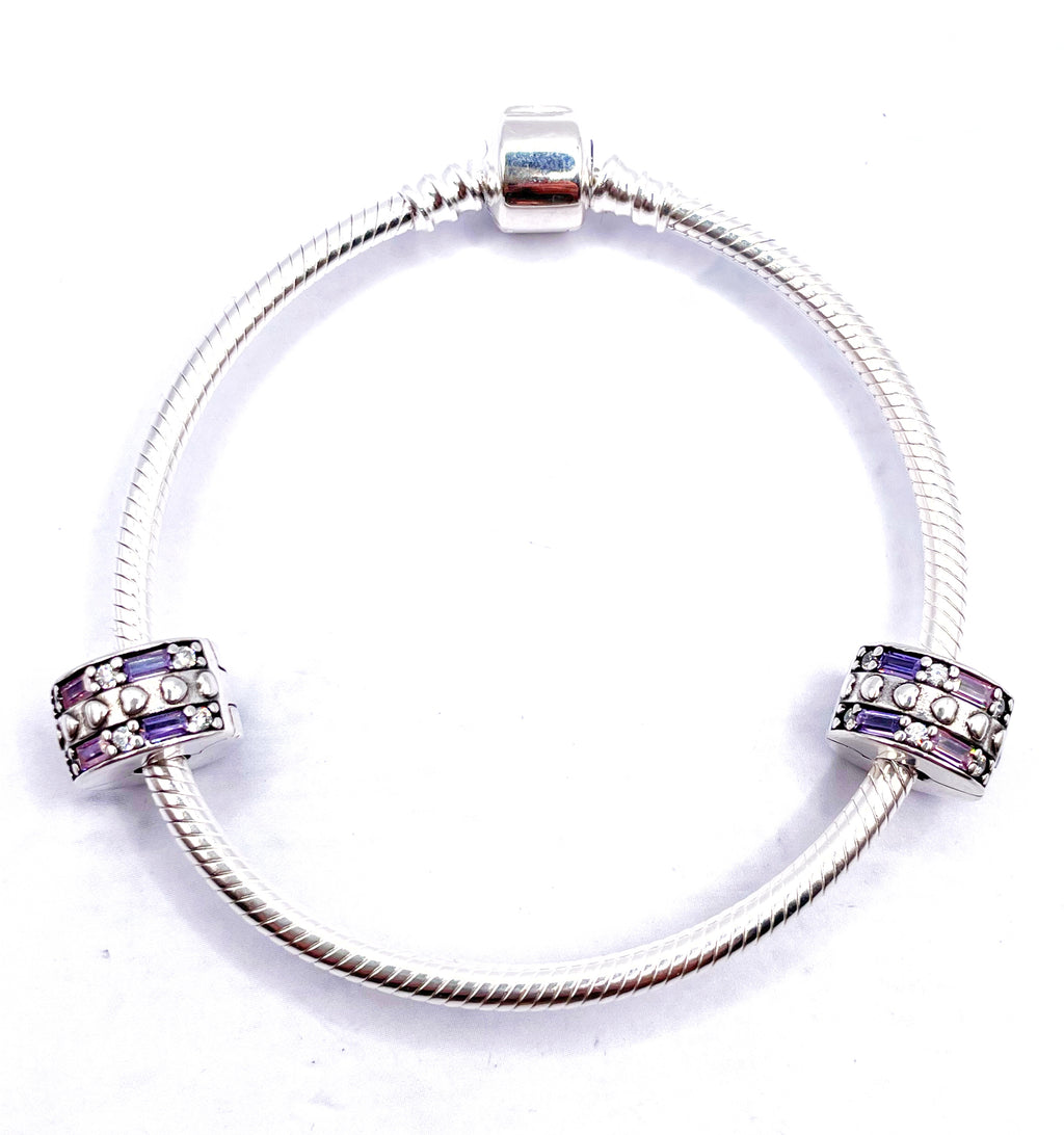 Charms Par de Fijadores clip con circonias rectangulares violetas