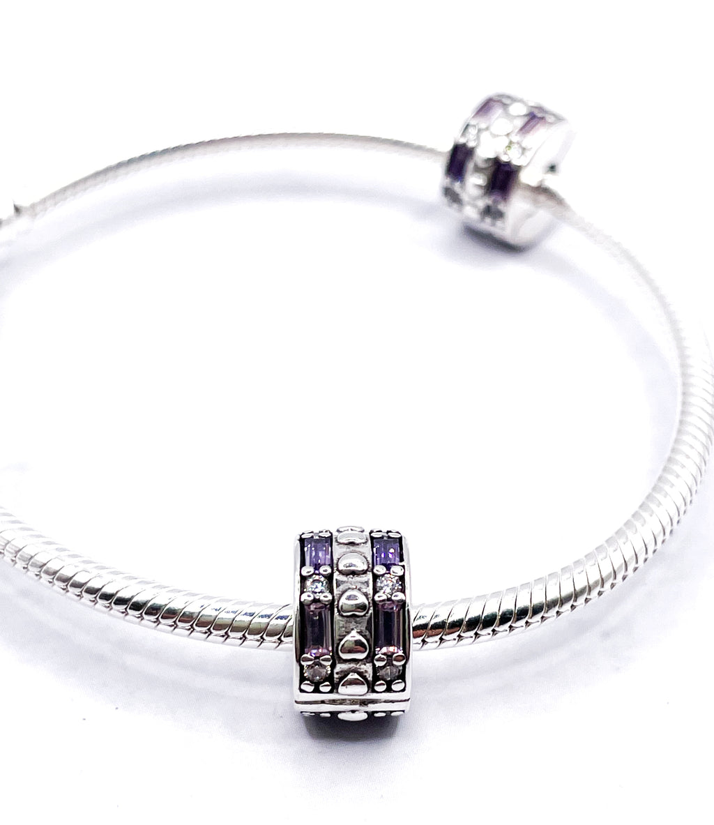 Charms Par de Fijadores clip con circonias rectangulares violetas